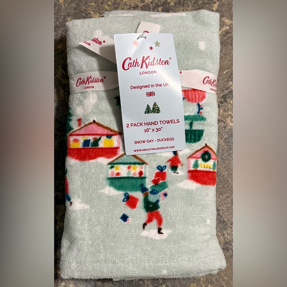 Cath Kidston London 2Pc Hand Towel Set Designed in the UK Snow Day - Duckegg